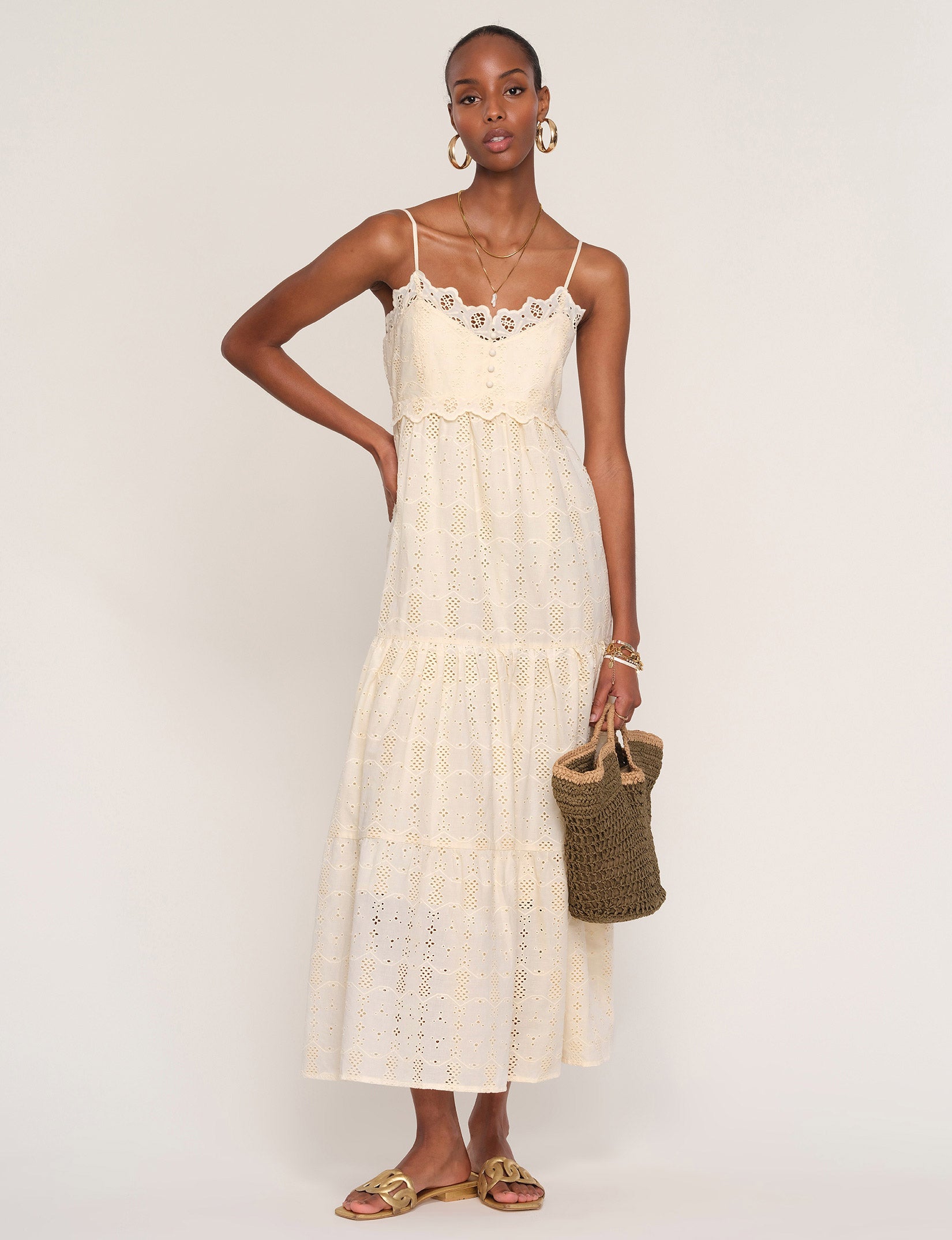 annie textured maxi dress S / ecru The Annie Black/Neutral dress Finish:PBUL Venice by Enzoani | cotton summer dress