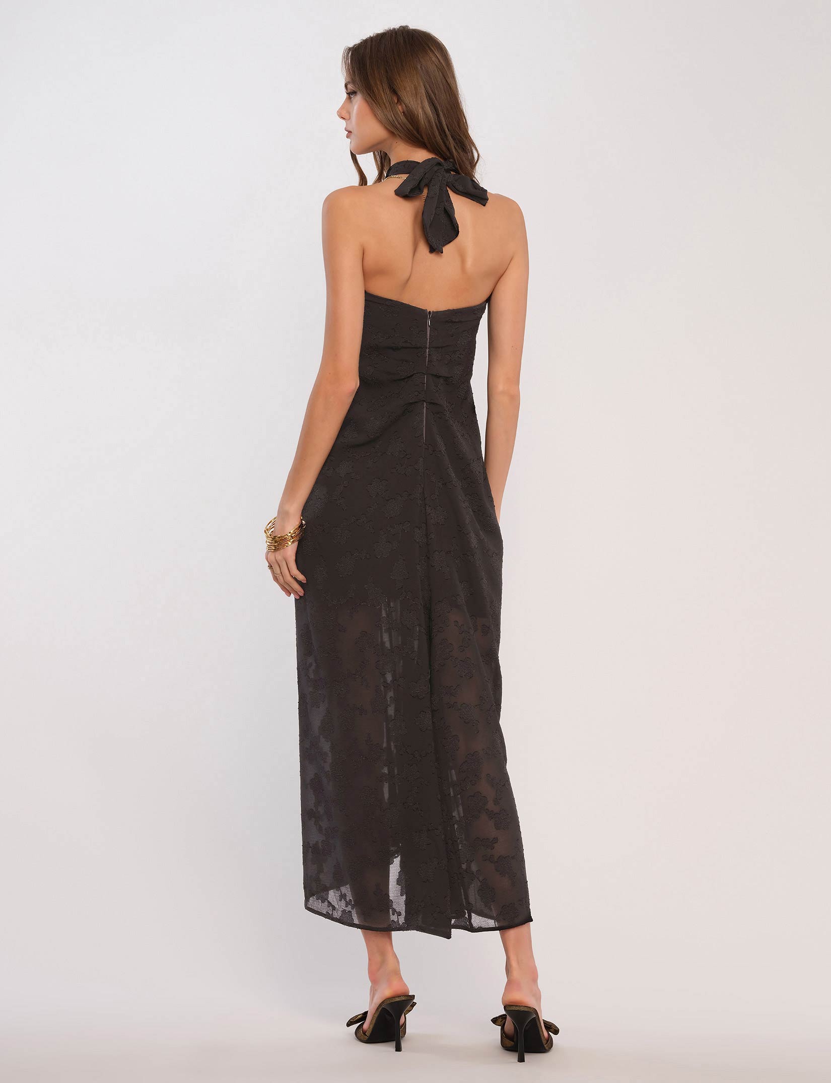 abigail halter dress ABIGAIL Khaki Halterneck Floral Maxi Dress