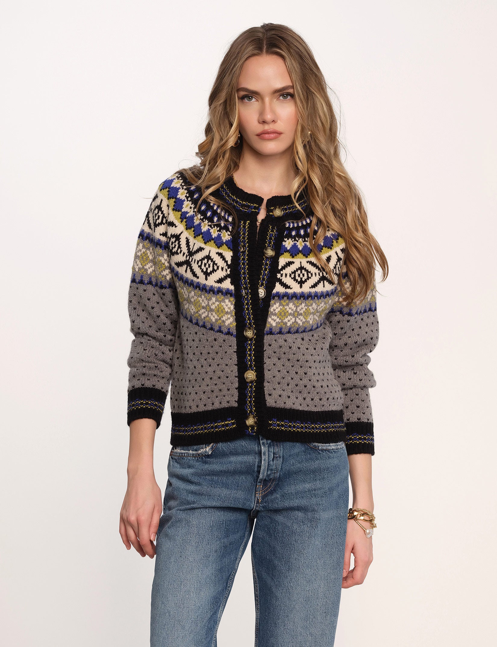 Willfully Heart Dot Jacquard Reversible Cardigan - Other