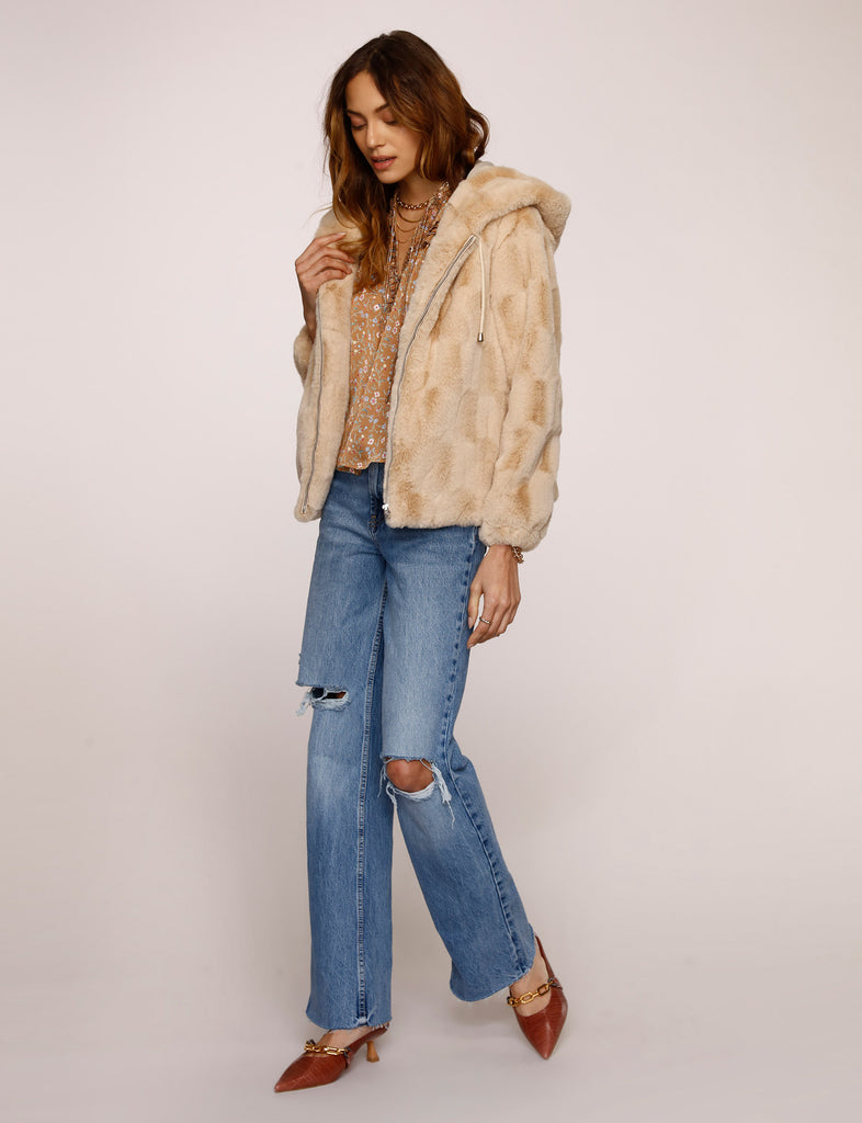 Zara hooded hotsell faux fur jacket